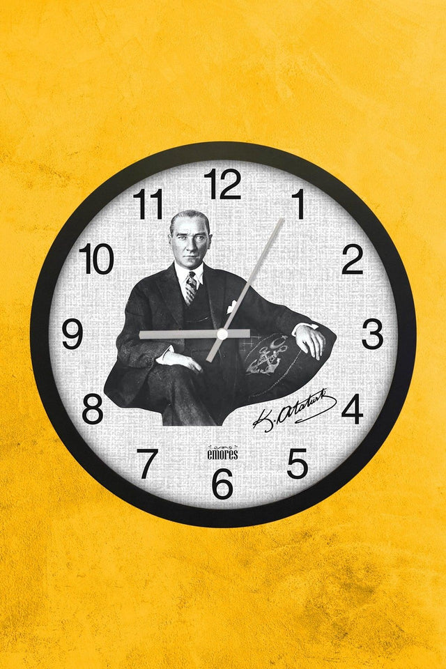 30 Cm Real Glass Silent Mechanism Atatürk Wall Clock - Swordslife