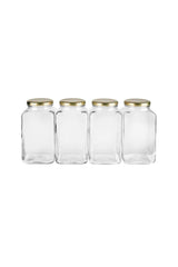 3000 Cc Cornered Glass Jar With Lid - Gold
