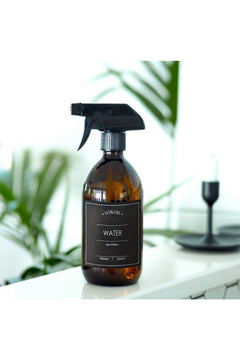 300ml amber glass spray bottle with trigger sprayer and black label for general cleaning