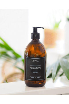 300ml Amber Glass Shampoo Bottle with Black Label and Pump
