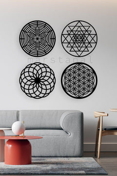 Laser cut mandala art set with flower of life, torus, and Sri Yantra