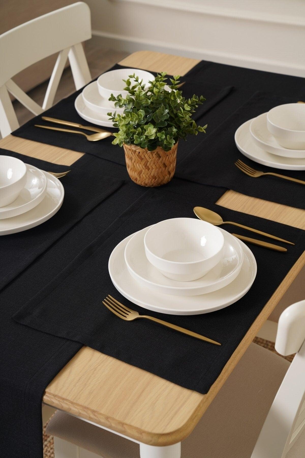 35 X 90 Cm Black Linen Woven Runner, Decorative Runner, Plain Runner - Swordslife