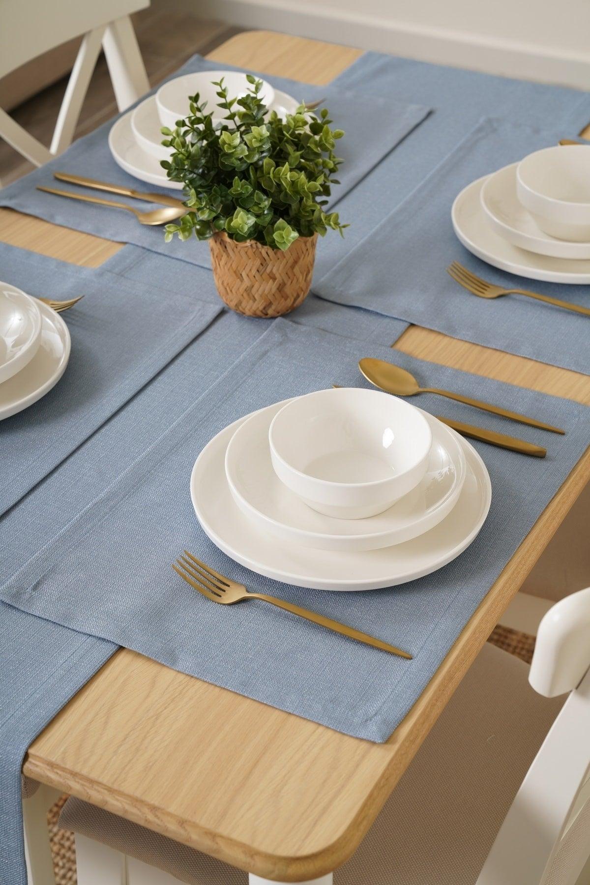 35 X 90 Cm Ice Blue Linen Woven Runner, Decorative Runner, Plain Runner - Swordslife