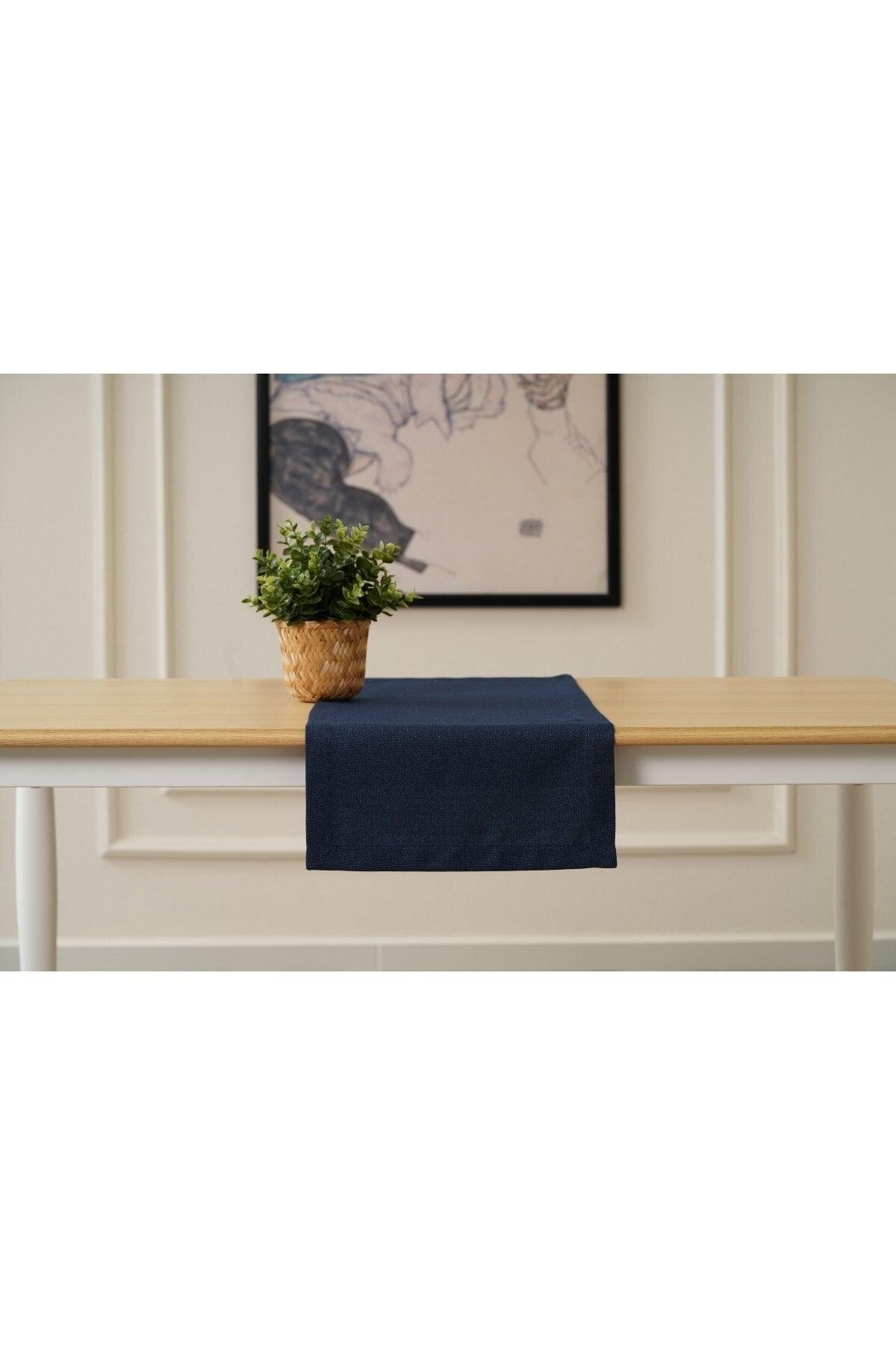35 X 90 Cm Navy Blue Linen Woven Runner, Decorative Runner, Plain Runner - Swordslife