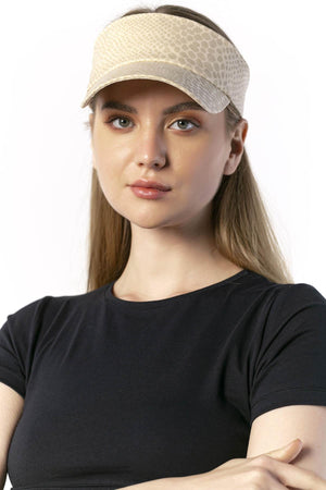 14055 Uv Protected Leopard Patterned Beige Colored Open Top Visor Hat