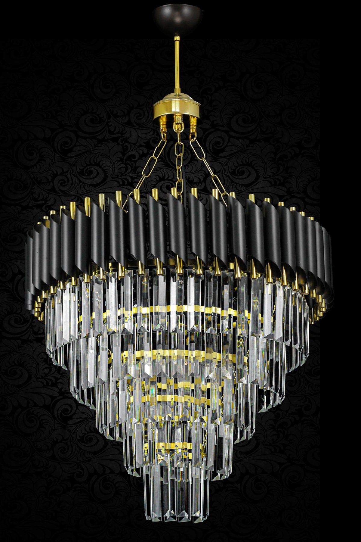 Palmira 55 Cm Crystal Stone Luxury Chandelier Set Of 5 - (Black-Gold)
