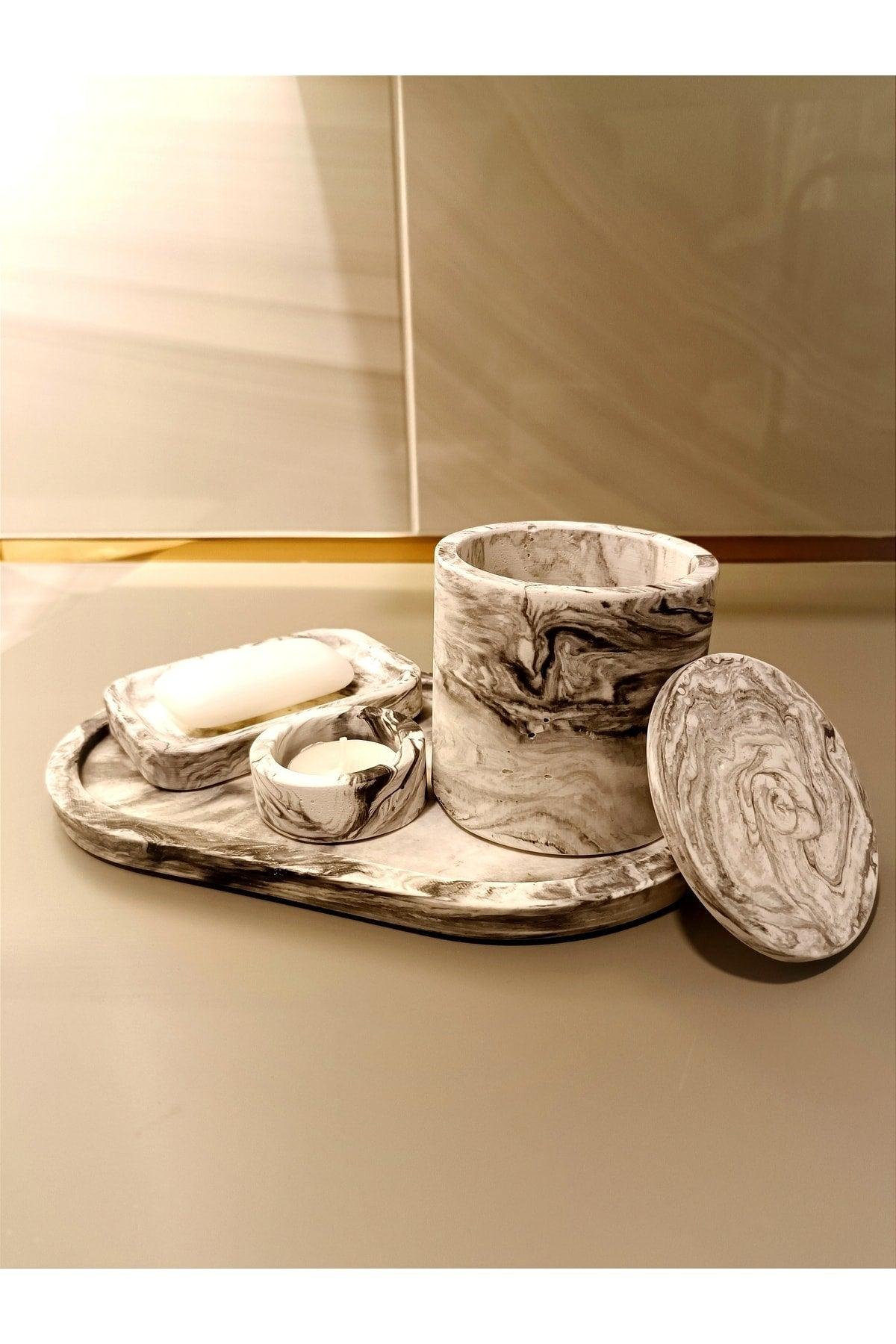 Marble Series Marble Look Bathroom Set & Tray Soap Dispenser Toothbrush - Swordslife