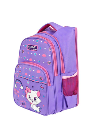 Lizenzierter Grundschulrucksack und Brotdose mit lila Katzenmuster