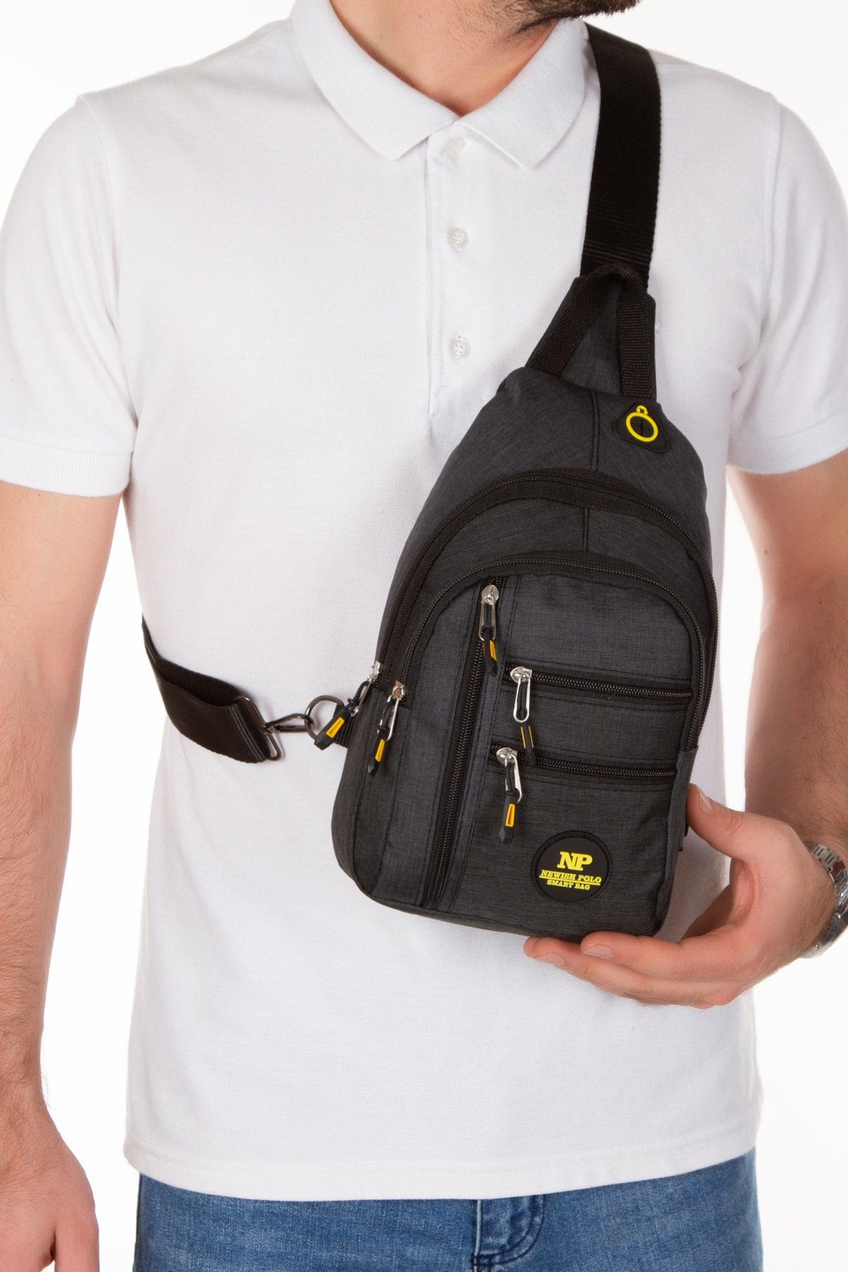 Unisex Black Waterproof Usb Headphone Out Shoulder Bag Crossbody Chest Bag