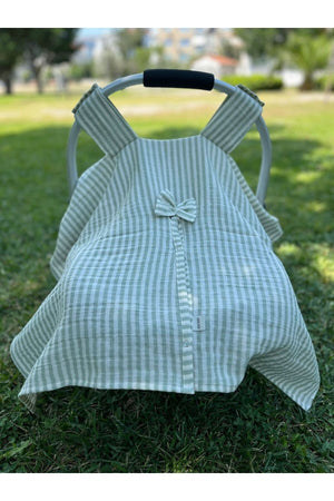 Run Baby Double Layer Muslin Fabric Snap Fastener Stroller Cover (Green Striped) 75X100Cm