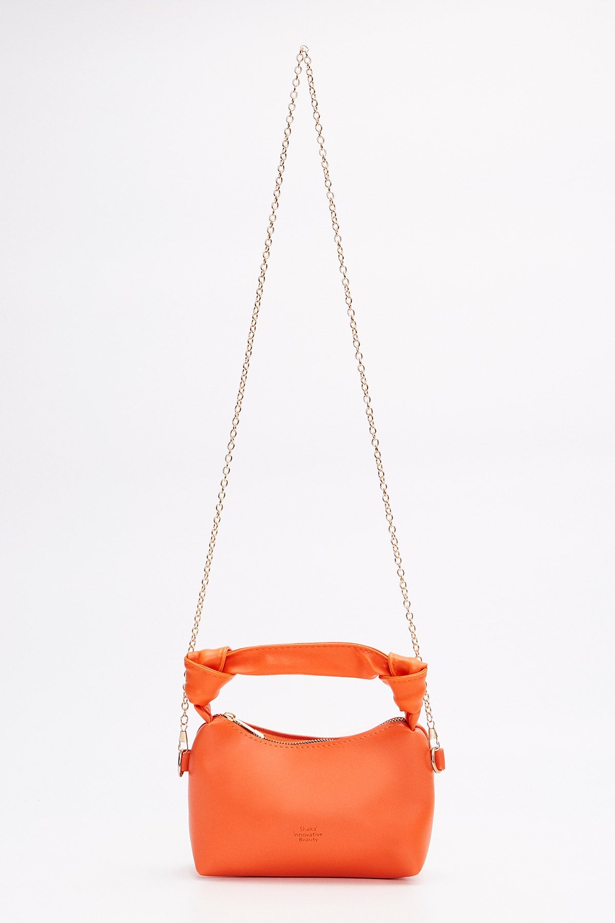 Orange Shk24 Soft Leather Knot Detailed Chain Strap Hand and Shoulder Bag L:14 E:22 W:8 cm
