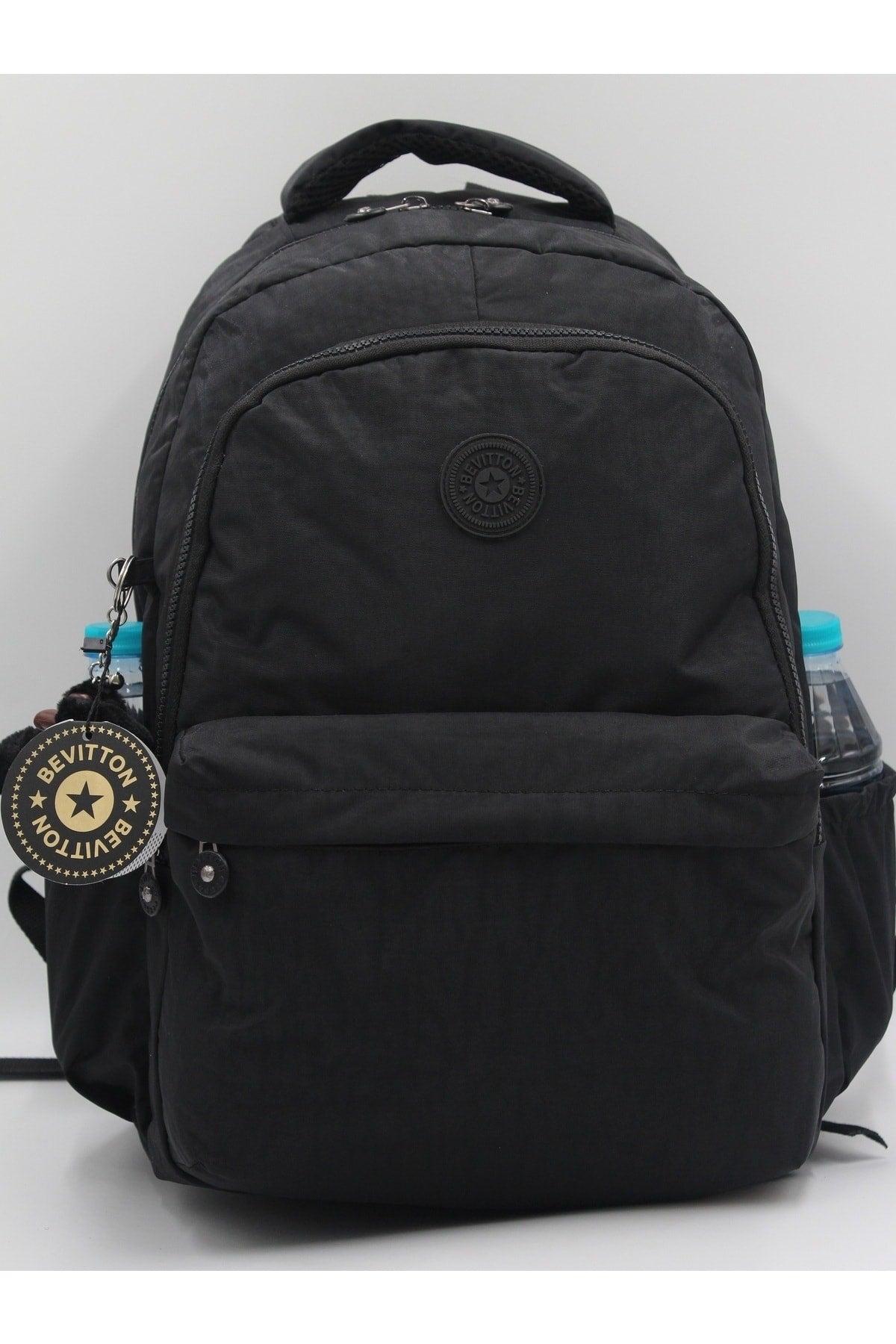 Wasserdichter Crinkle-Stoff, großer Unisex-Schulrucksack 2200, schwarz