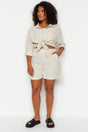 Beige Striped Linen Look Shorts & Bermuda TBBSS23AP00022 - Swordslife