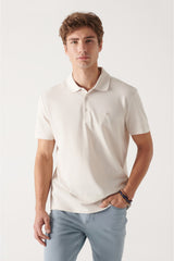 Men's Beige 100% Cotton Breathable Standard Fit Normal Cut Polo Neck T-shirt E001004
