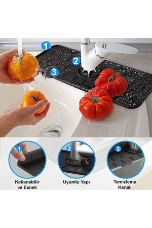 Wasserfalle Wasserhahnmatte Schutzmatte für Waschbecken Wasserhahn und Mischbatterie für Küche und Bad Grau