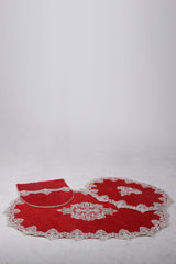 Aplique Lux Claret Red 3-Piece French Lace Bathroom Carpet Dowry Closet Set Mat Set - Swordslife