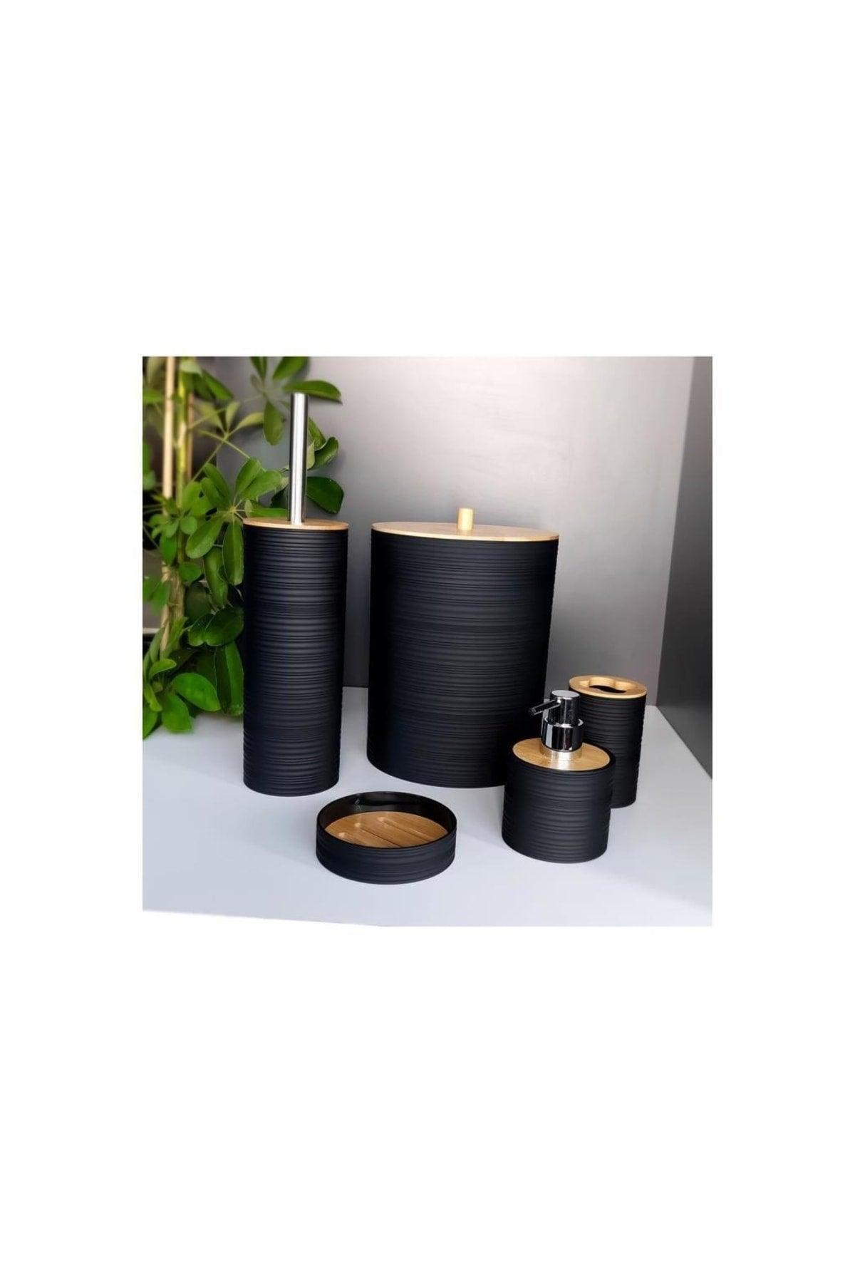 Acrylic 5 Piece Bath Set With Bamboo Cover Black Dc1.tr-3040 - Swordslife