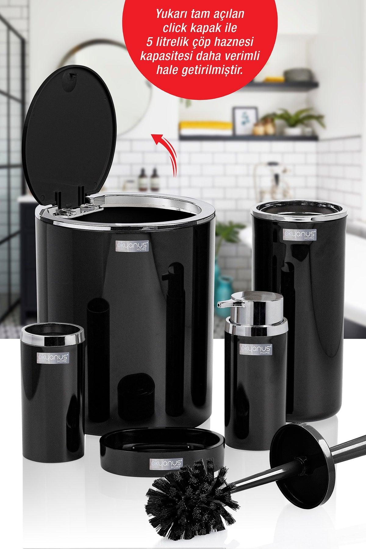 Black Round Chrome 5 Pcs Bathroom Set - Swordslife