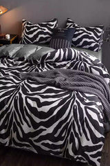 Elastic Linen Duvet Cover Set Zebra Double Black - Swordslife