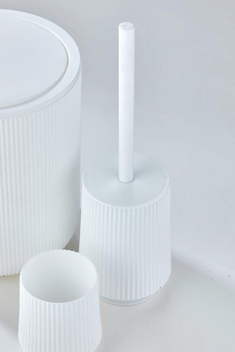Striped Bathroom Set White - White Striped Round 5 Pcs Bathroom Set - Swordslife