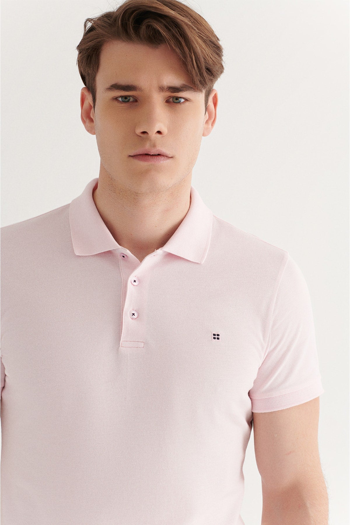 Мужская светло-розовая дышащая футболка из 100 % хлопка стандартного кроя с воротником-поло стандартного кроя E001004