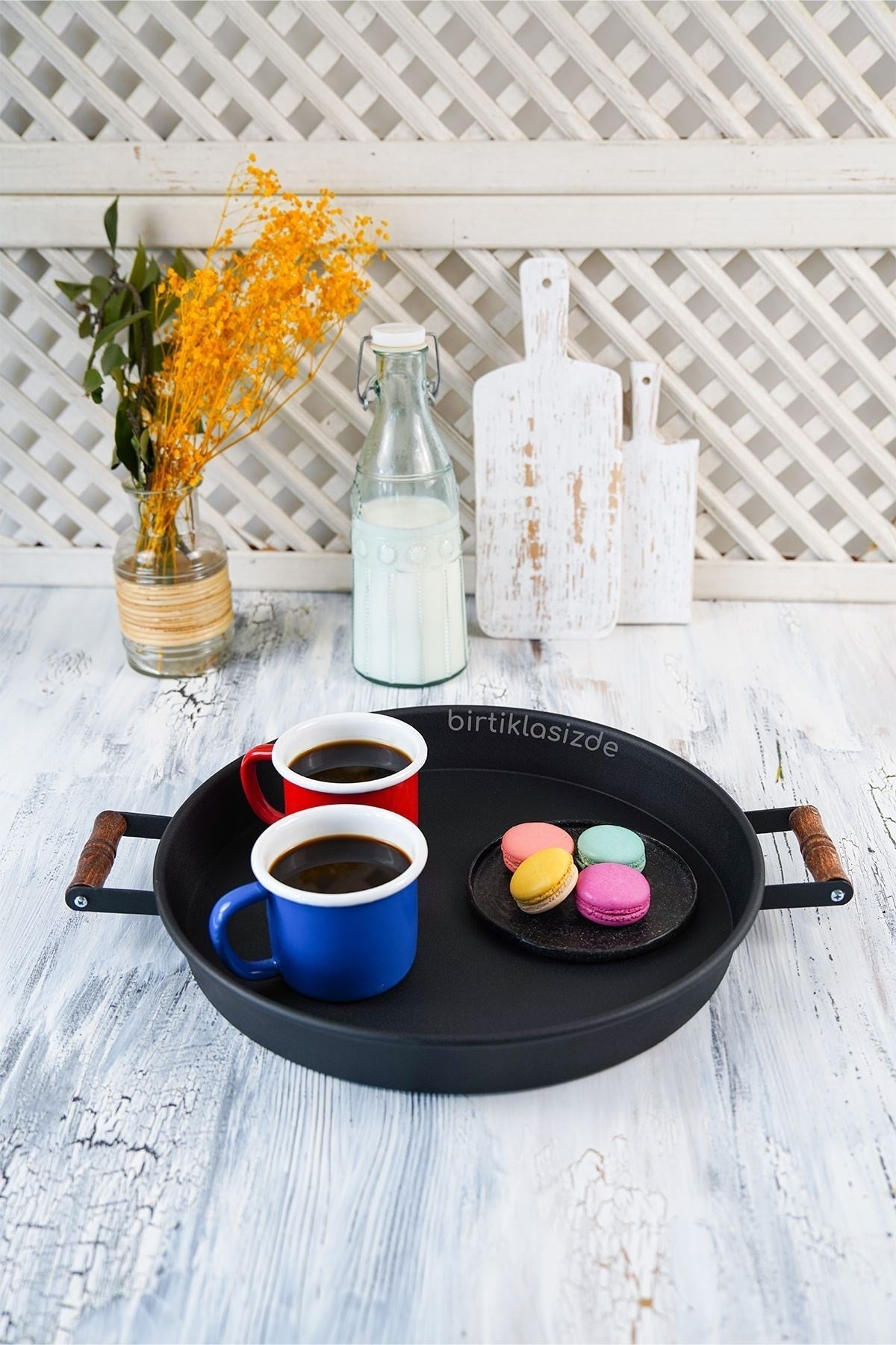 51 Cm Red 37 Cm Black 2 Piece Metal Round Tray Presentation Tray Tea Coffee Tray