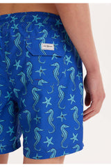 Men's Blue/turquoise Printed Marine Shorts Wmpattern Swımshorts