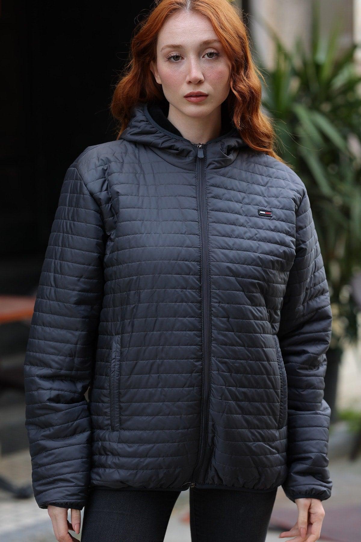 Women's Anthracite ??? ??Hooded Lined Water And Windproof Coat - Swordslife