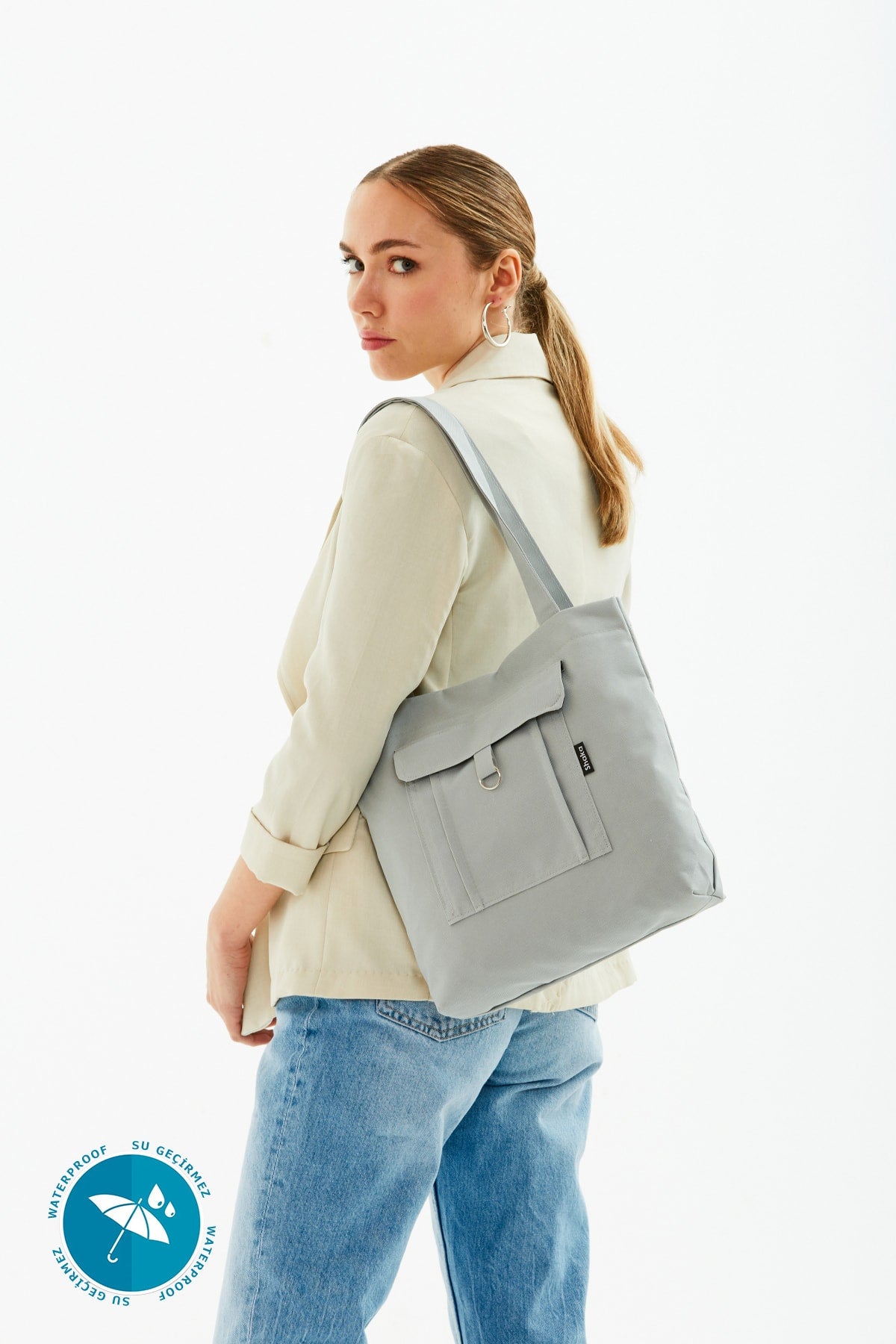 Gray U7 2-Compartment Large Volume Waterproof Fabric Women'S Sports Daily Arm And Shoulder Bag B:35 E:35
