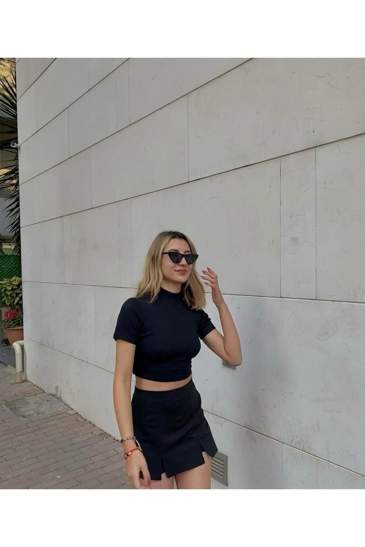 Black Double Slit Short Skirt - Swordslife