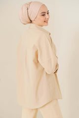 103901 Oversize Basic Hijab Shirt - Cream - Swordslife