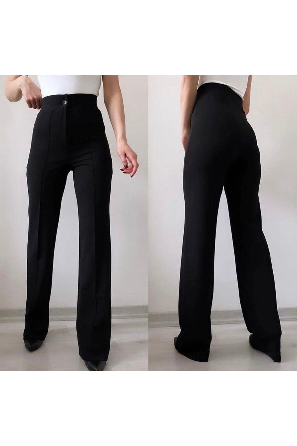 Women's Black Crepe Fabric Lycra Front Grassed Spanish Leg Palazzo Pants - Swordslife