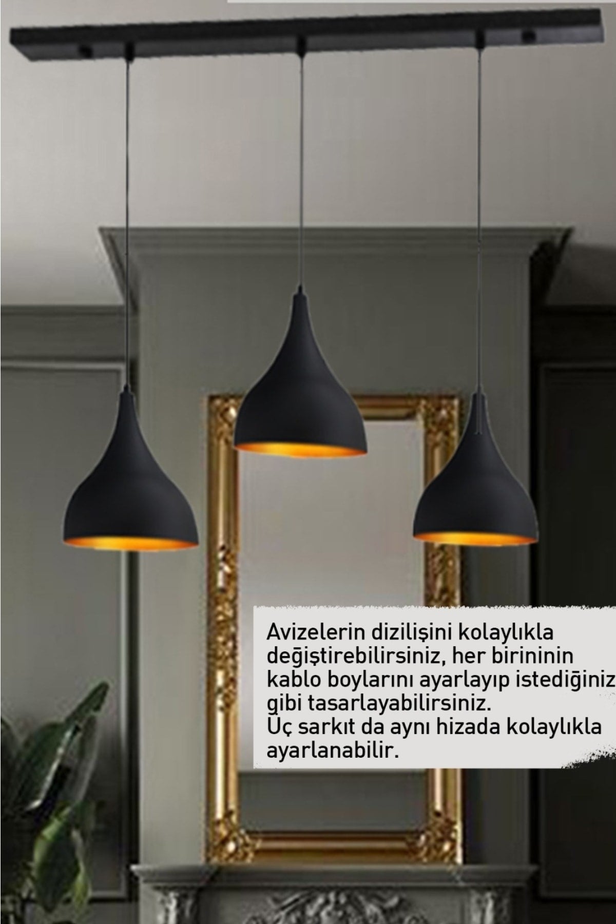 Triple Long Black Chandelier Pendant Lamp Living Room Desktop Kitchen Living Room Hotel Chandelier Models