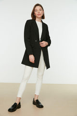 Black Double Button Pocket Detailed Lined Blazer Woven Jacket TCTAW22CK0007 - Swordslife