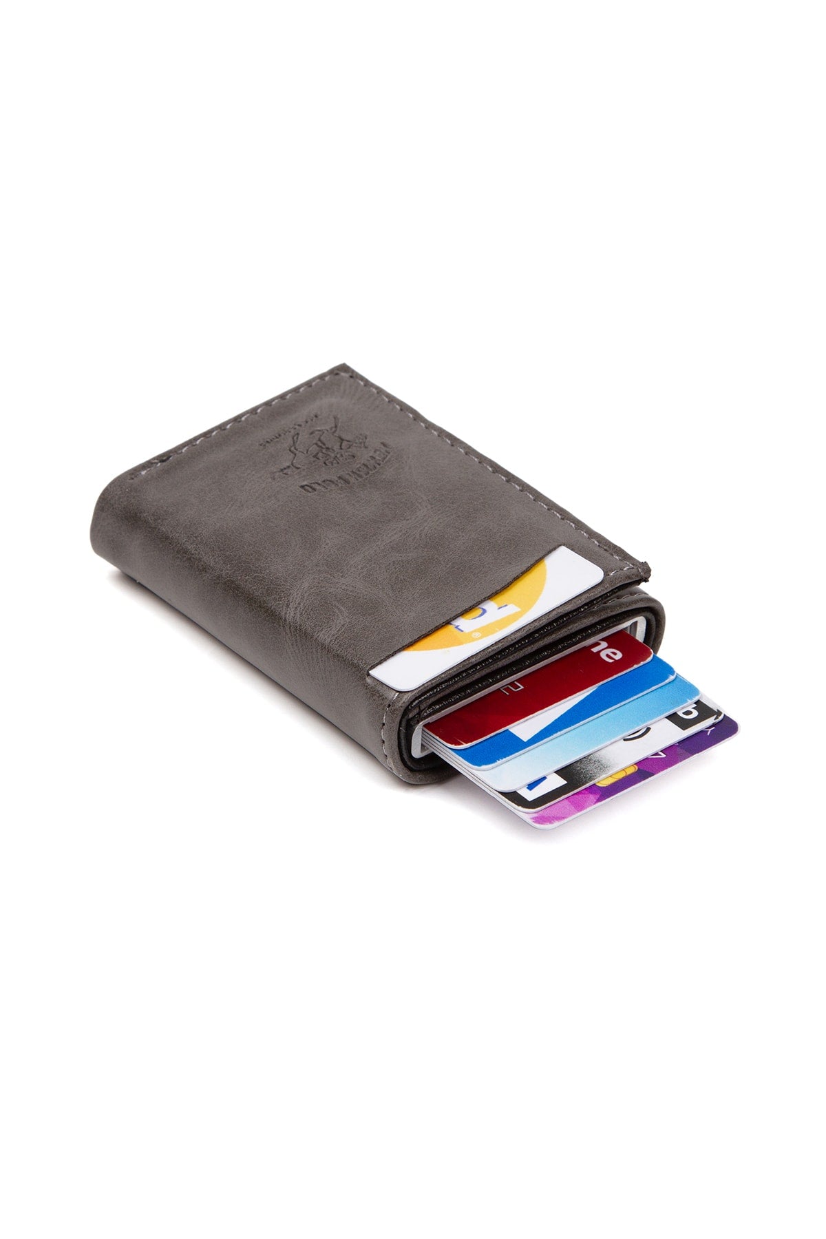 Men's Leather Aluminum Mechanism Sliding Card Holder Wallet with Paper Money Compartment (7,5x10cm)