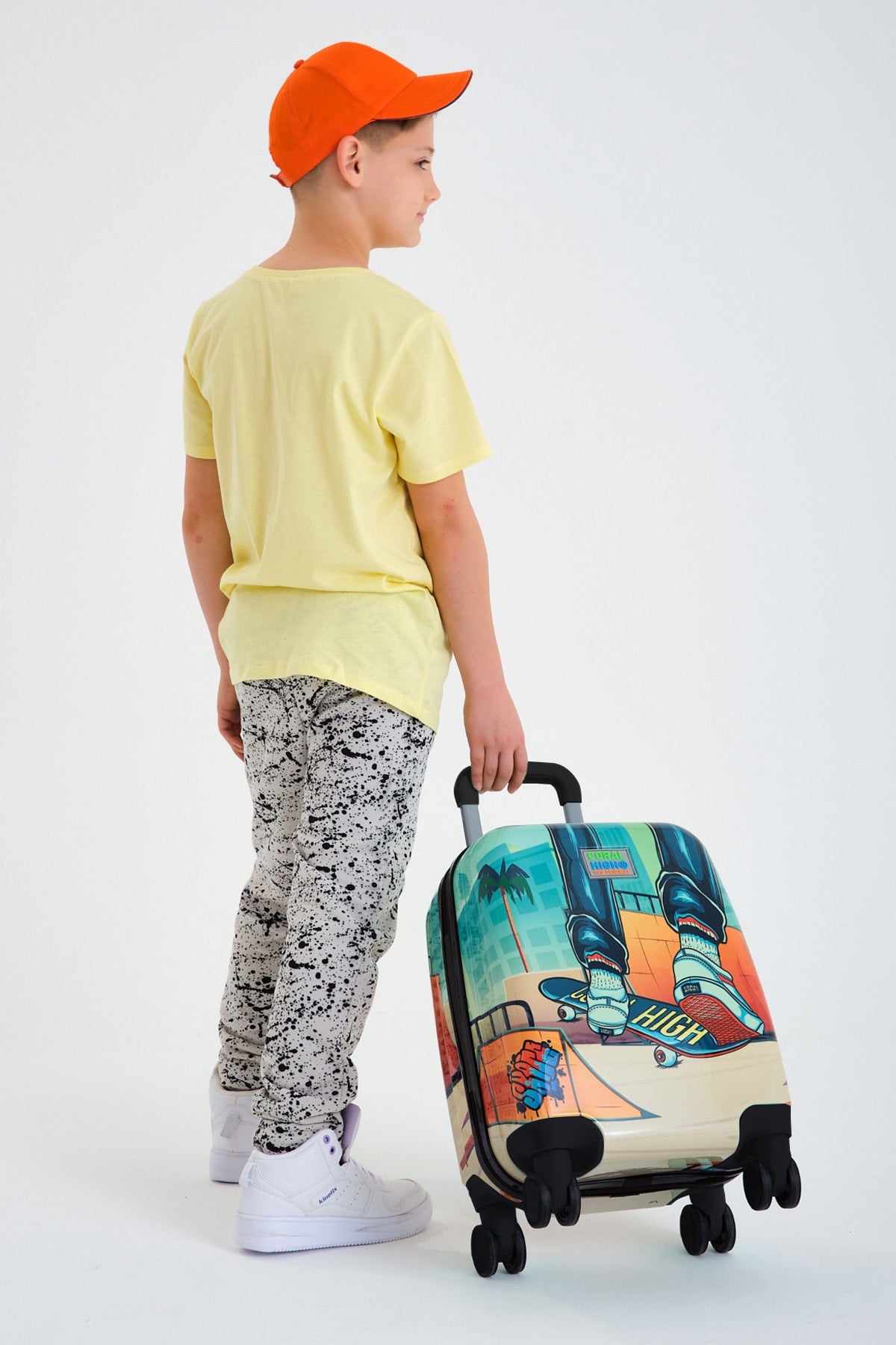 Kids Indigo Neon Orange Skateboard Patterned Child Suitcase 16742