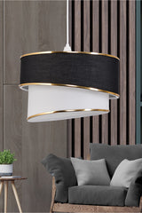 Rüzgar Pasta Single Pendant Lamp Chandelier and Gold Lampshade Set Black