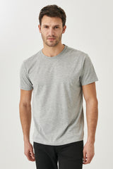 Men's Gray Melange Cotton Slim Fit Slim Fit Crew Neck Short Sleeved T-Shirt