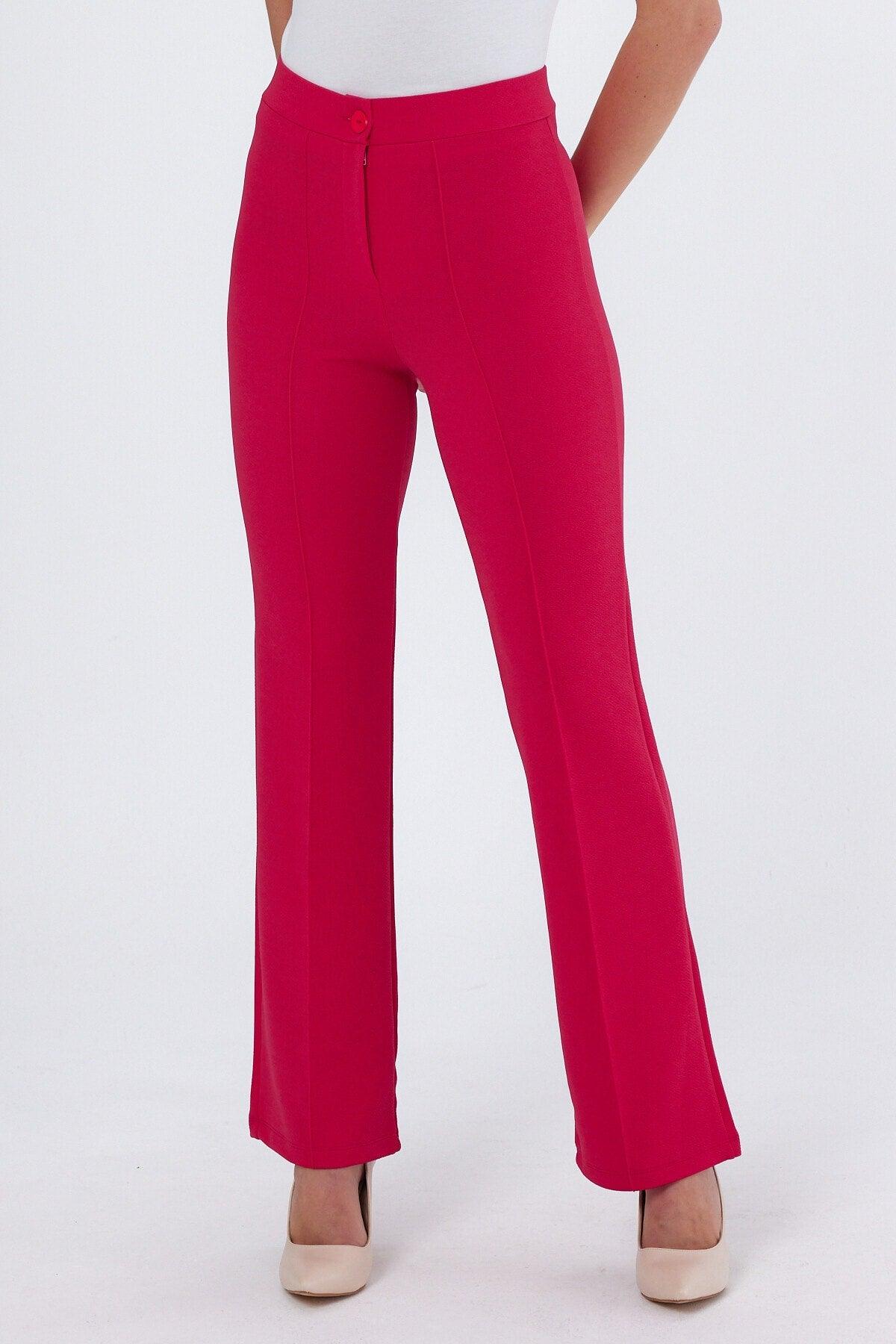 Women's Fuchsia High-Waist Gatherer Flared Trousers Palazzo Trousers - Swordslife