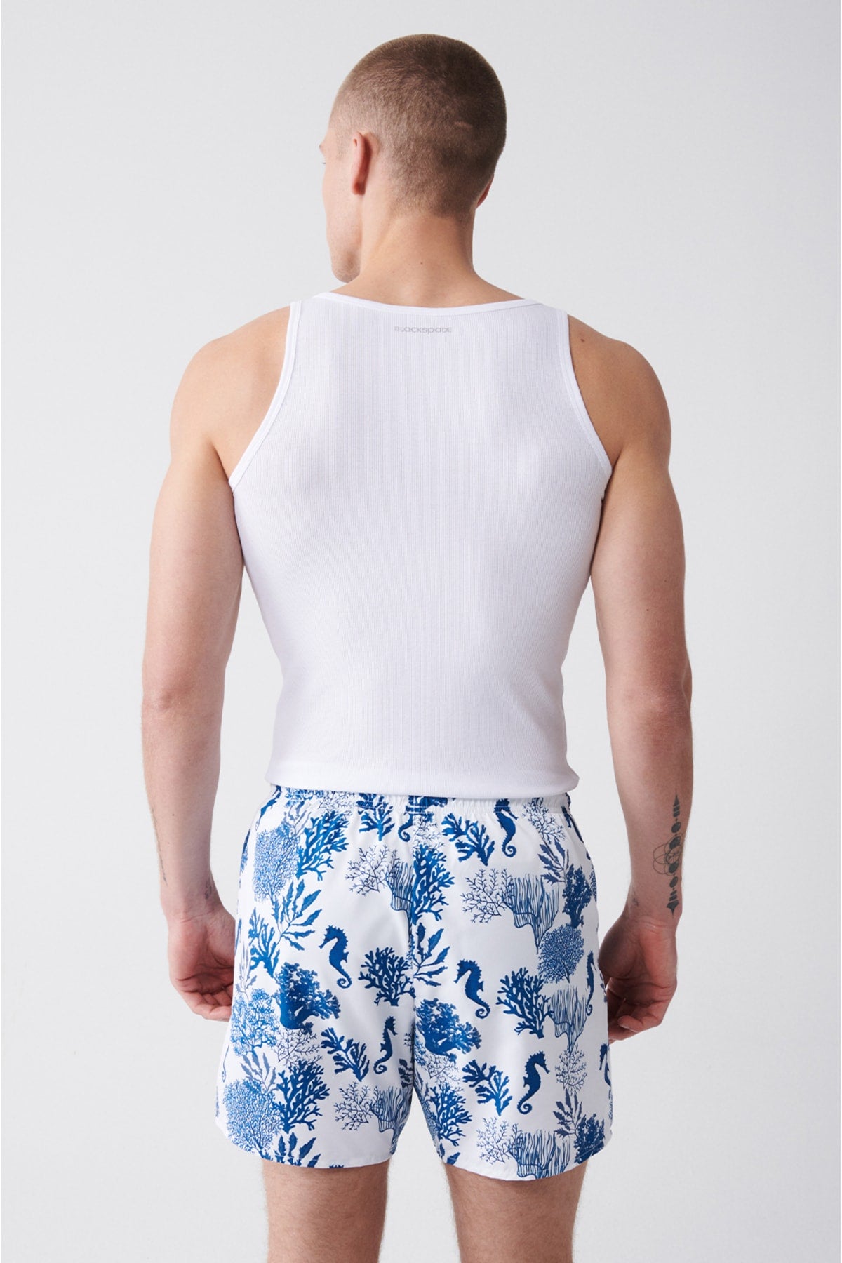 Men'S Light Navy Quick Dry Printed Standard Size Swimwear Marine Shorts E003802