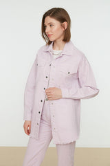 Lilac Shirt Collar Denim Jacket TCTSS21CE0398 - Swordslife