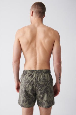 Men'S Khaki Quick Dry Printed Standard Size Swimwear Marine Shorts E003802