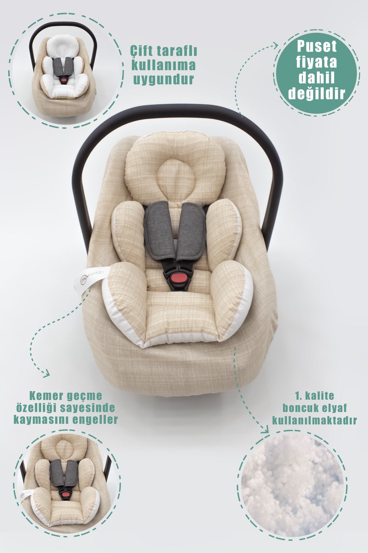 Orthopädisches Kinderwagenkissen mit Lordosenstütze, Bezug und Laken, 3er-Set, Regenbogen-Serie, cremefarben