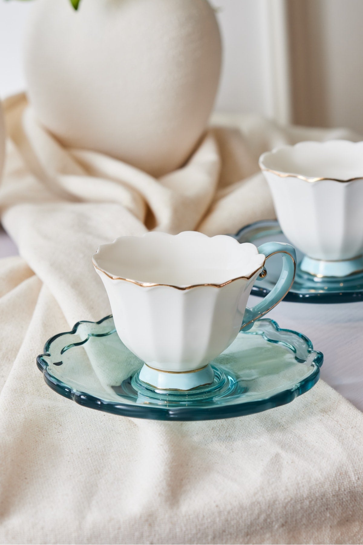 Samo 2 Person Turquoise Coffee Cup Set with Acrylic Saucer 90 Ml