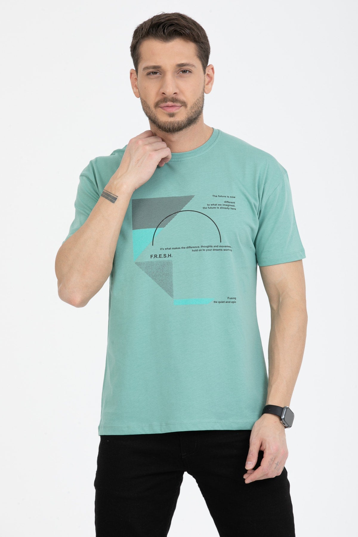 Men'S Printed T-Shirt Regular Fit Mint