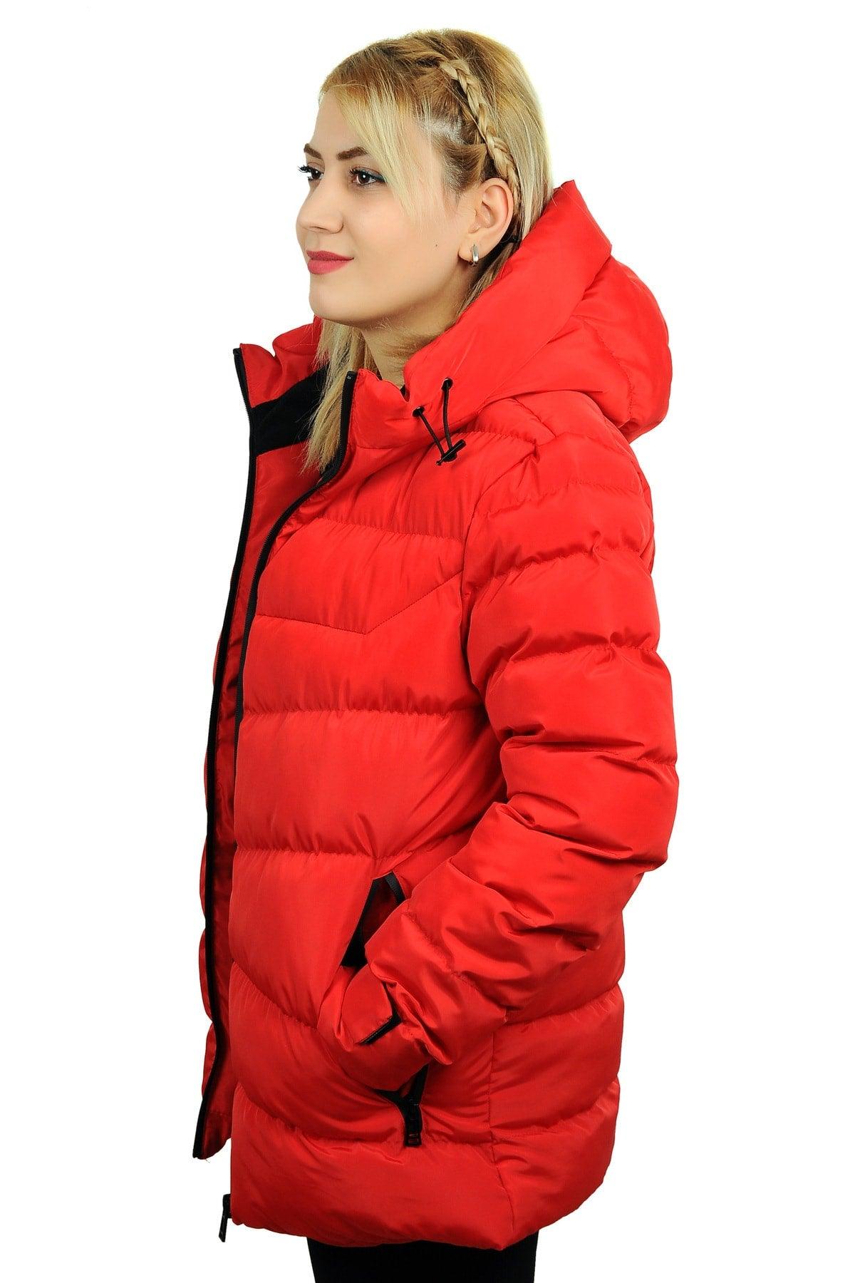 Women's Red Hooded Fleece Inside Waterproof Windproof Down Jacket & Coat & Parka - Swordslife