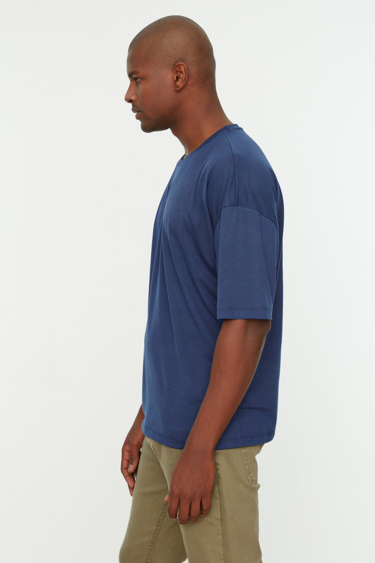 Navy Blue Men's Basic Crew Neck Oversize Short Sleeve T-Shirt TMNSS22TS0300