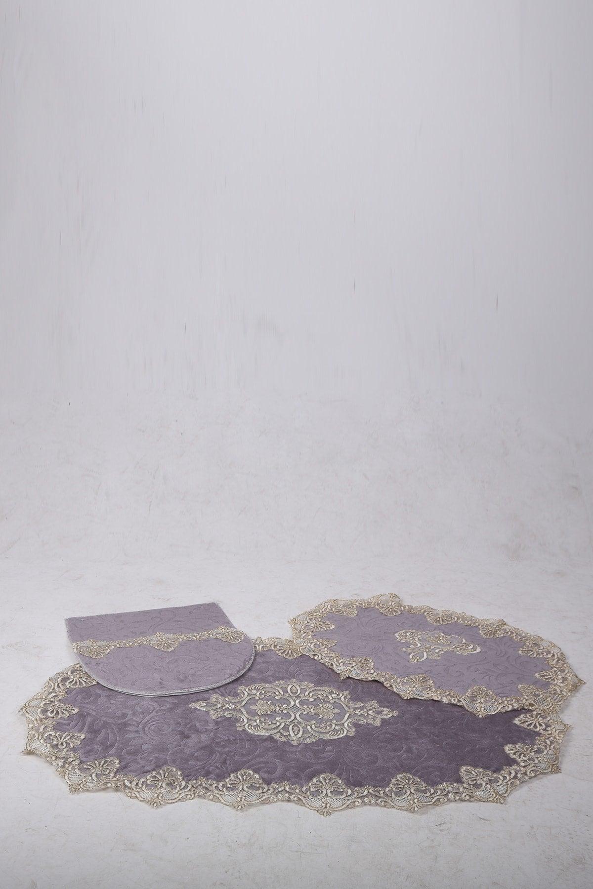 Aplique Lux Gray 3-Piece French Lace Bathroom Carpet Dowry Closet Set Doormat Set - Swordslife