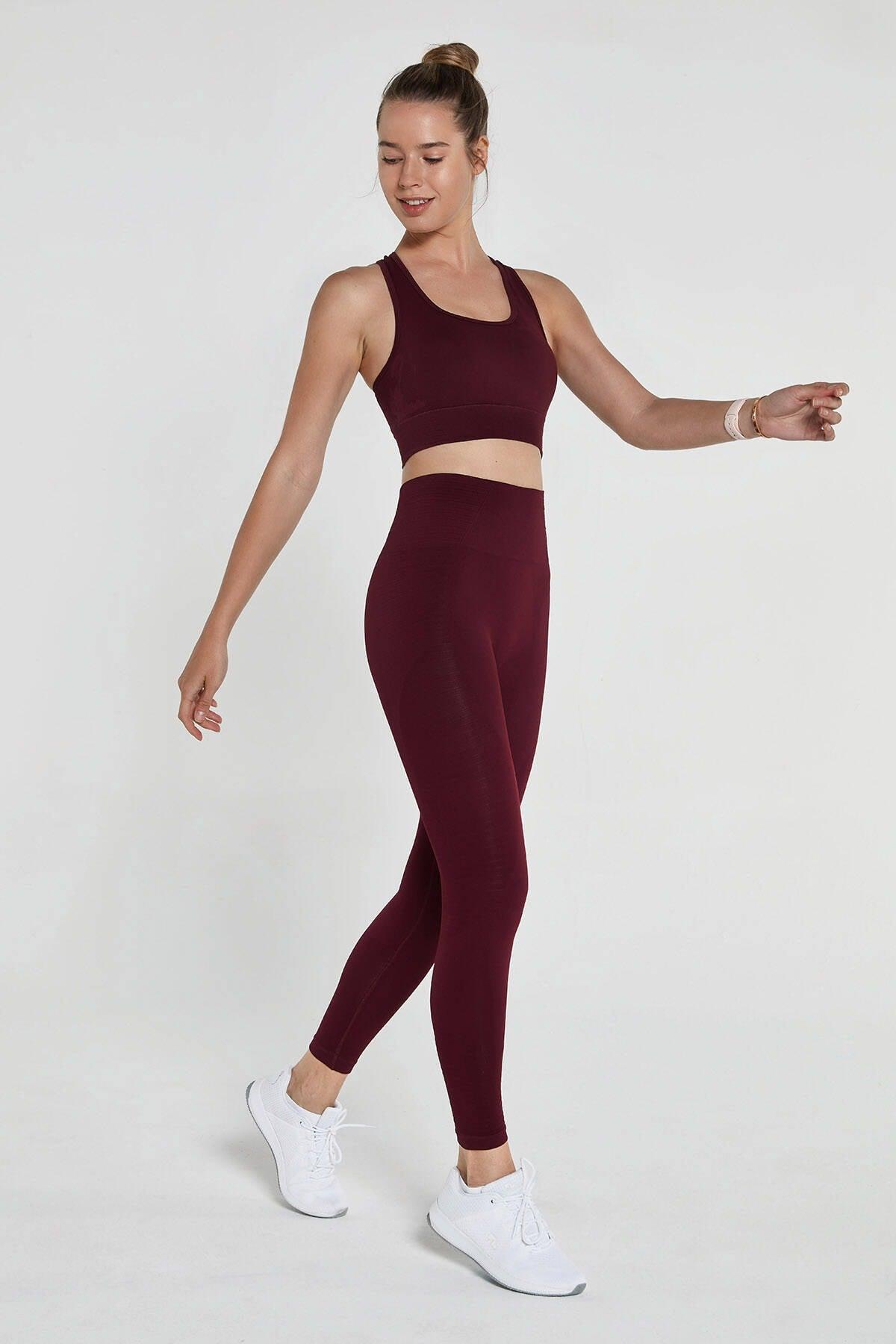Gela High Waist Flexible and Gathering Sports Leggings Claret Red - Swordslife