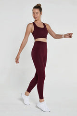 Gela High Waist Flexible and Gathering Sports Leggings Claret Red - Swordslife